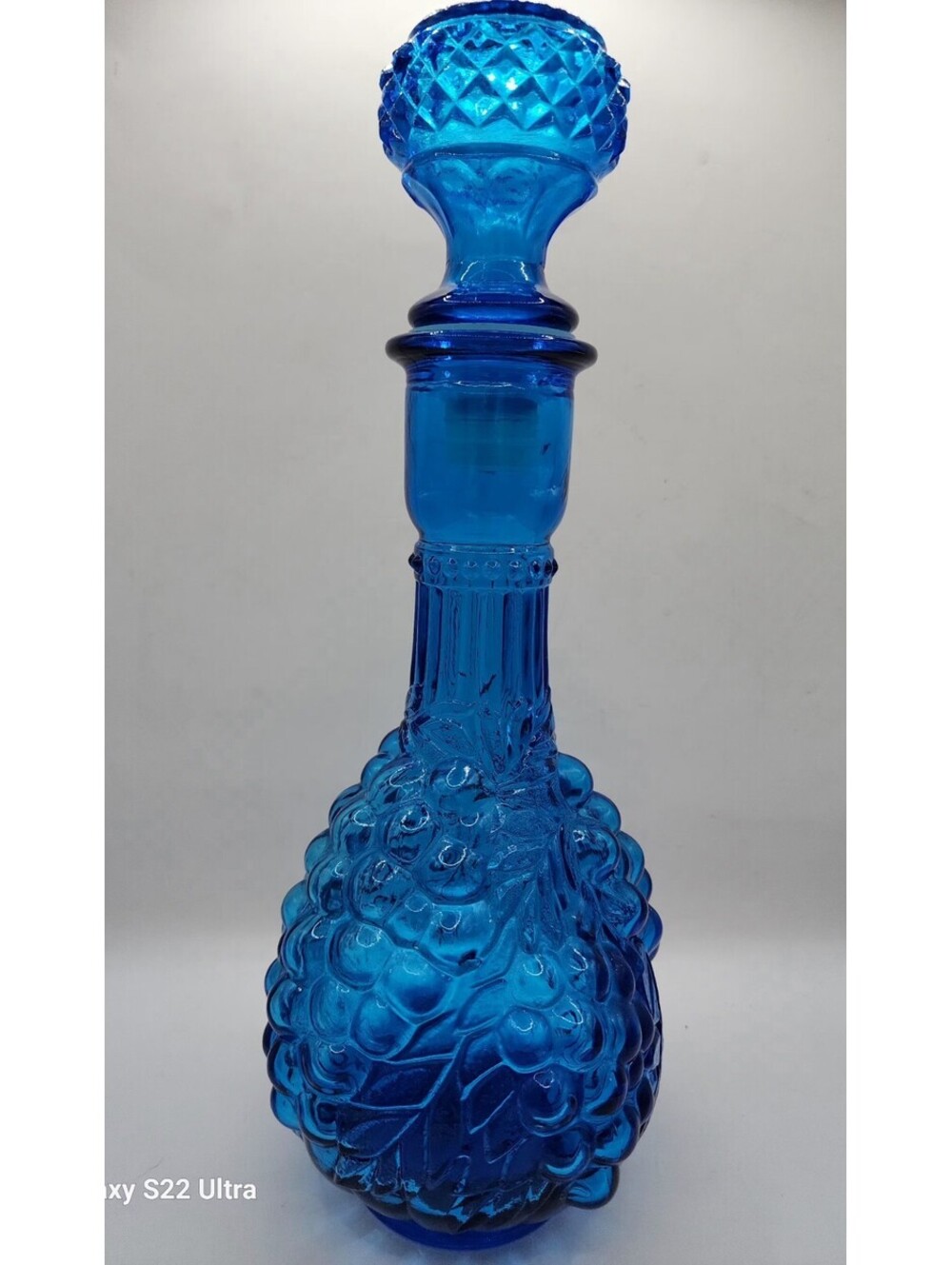 Vintage Imperial Bright Blue Glass Wine Carafe/Decanter Bottle